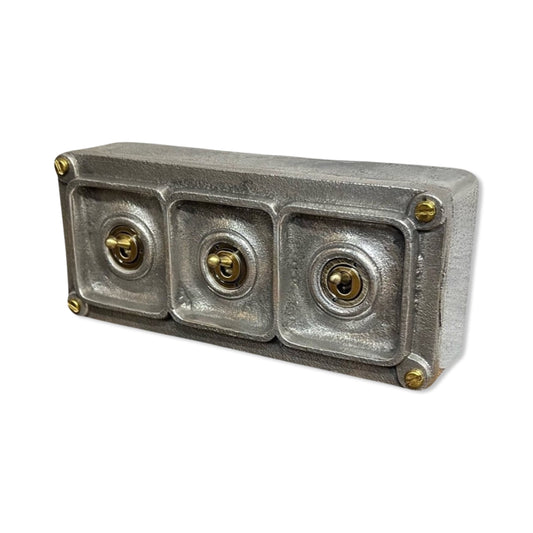 3 Gang 2 Way Solid Cast Metal Conduit Light Switch Industrial 2 Way - BS EN Approved Vintage 1950’s Style