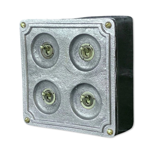 4 Gang 2 Way Solid Cast Metal Surface Mounting Conduit Light Switch Industrial - BS EN Approved Vintage 1950’s Britmac Style