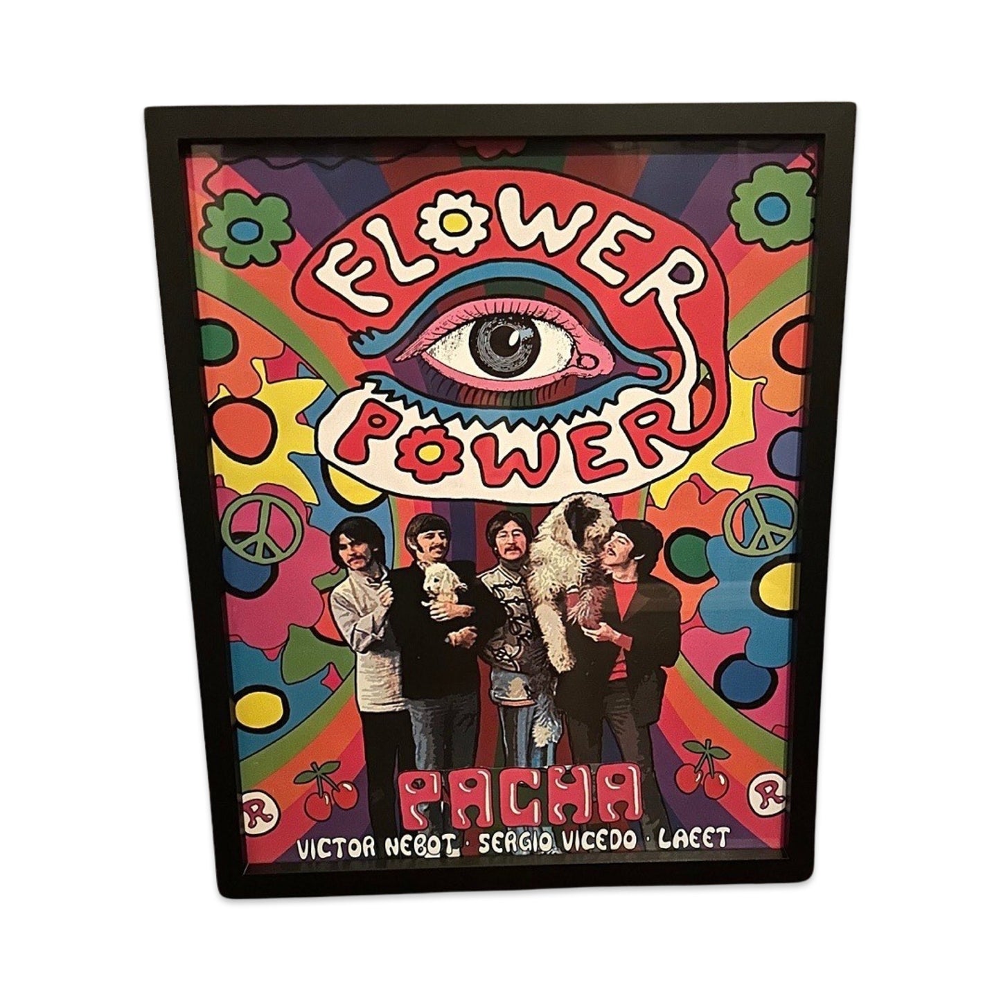 Flower Power ~ Genuine Pacha The Beatles Ibiza Framed Dj Artwork | A3 Luxury Black Frame