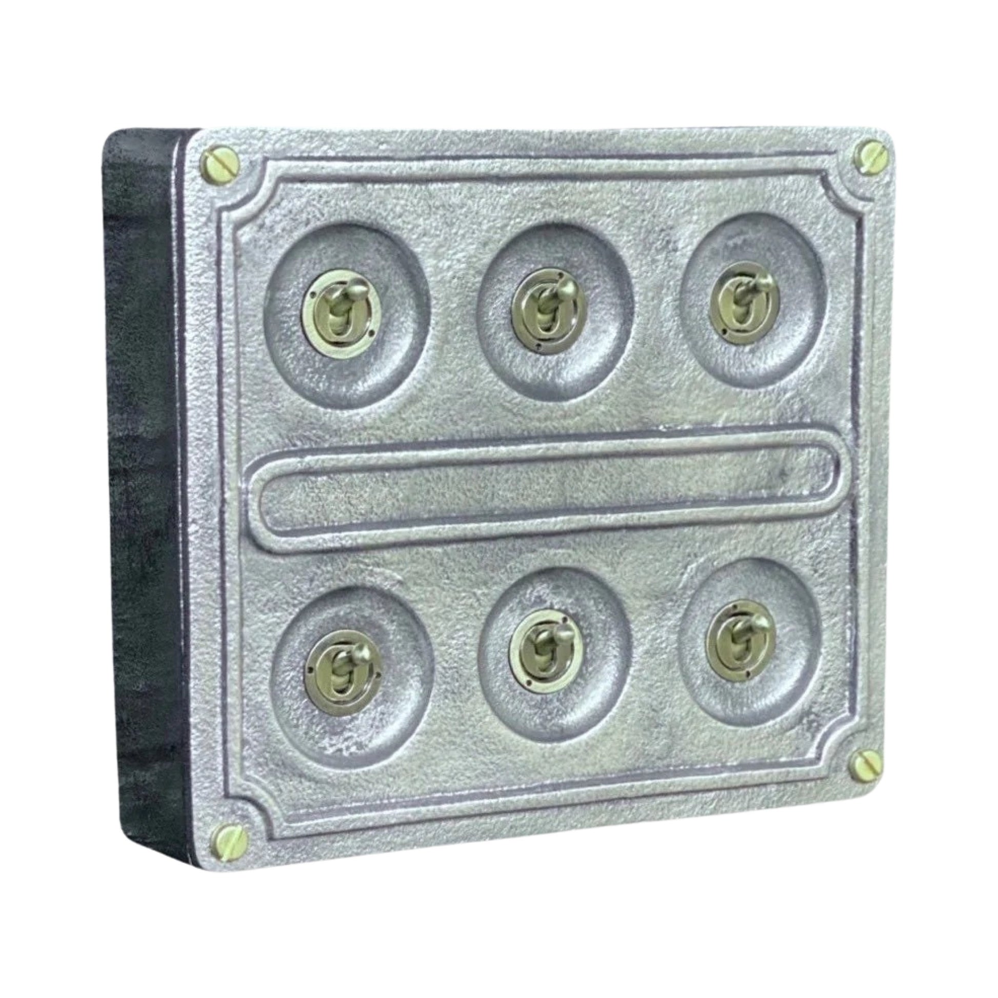 6 Gang 2 Way Solid Cast Metal Conduit Light Switch Industrial - BS EN Approved Vintage Crabtree 1950’s Style