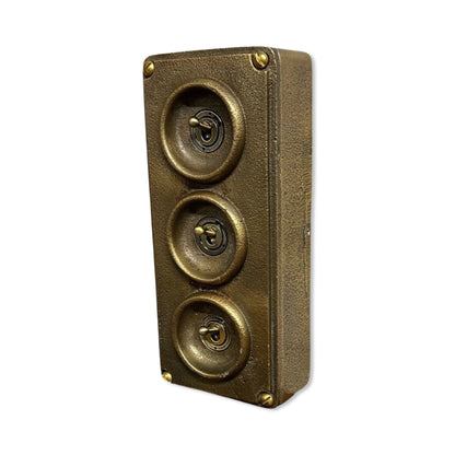 3 Gang Solid Cast Bronze Metal Conduit Light Switch Industrial 2 Way - BS EN Approved Vintage Crabtree 1950’s Style