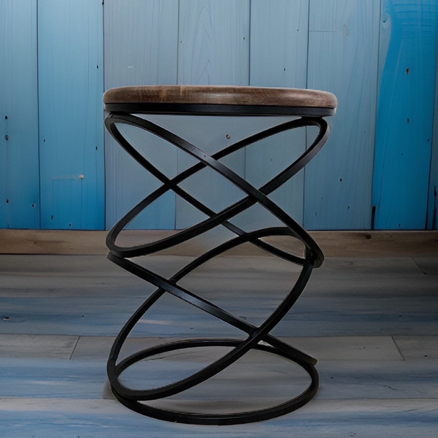 Maxlume - Rings Drum Side Coffee Table Industrial | Vintage Style | Plant Floor Stand Sofa End Retro Solid Wood Metal