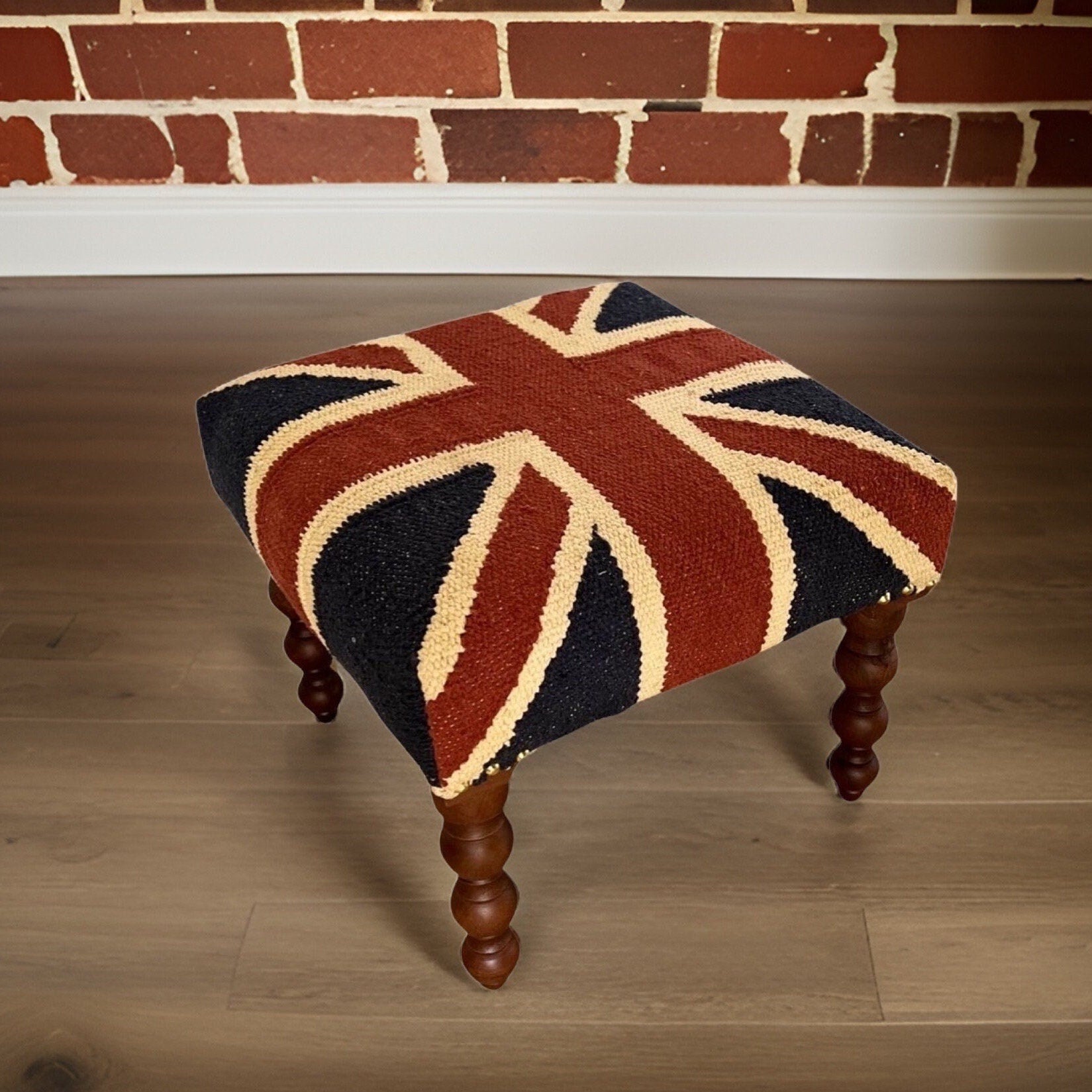 Great Britain Union Jack Bench Foot Rest Pouf Stool Solid Base