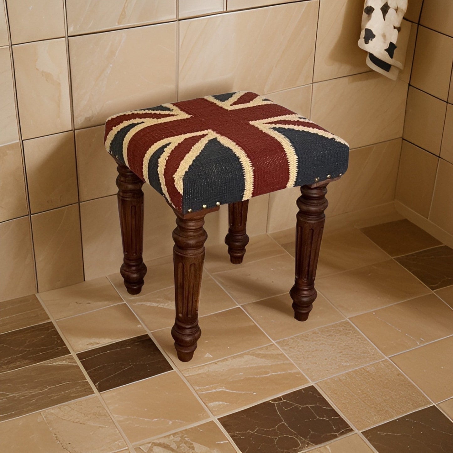 Maxlume ~ Union Jack Flag Bench | Great Britain | Pouf Solid Base | Vintage Style | Floor Standing | Man Cave Stool Jubilee