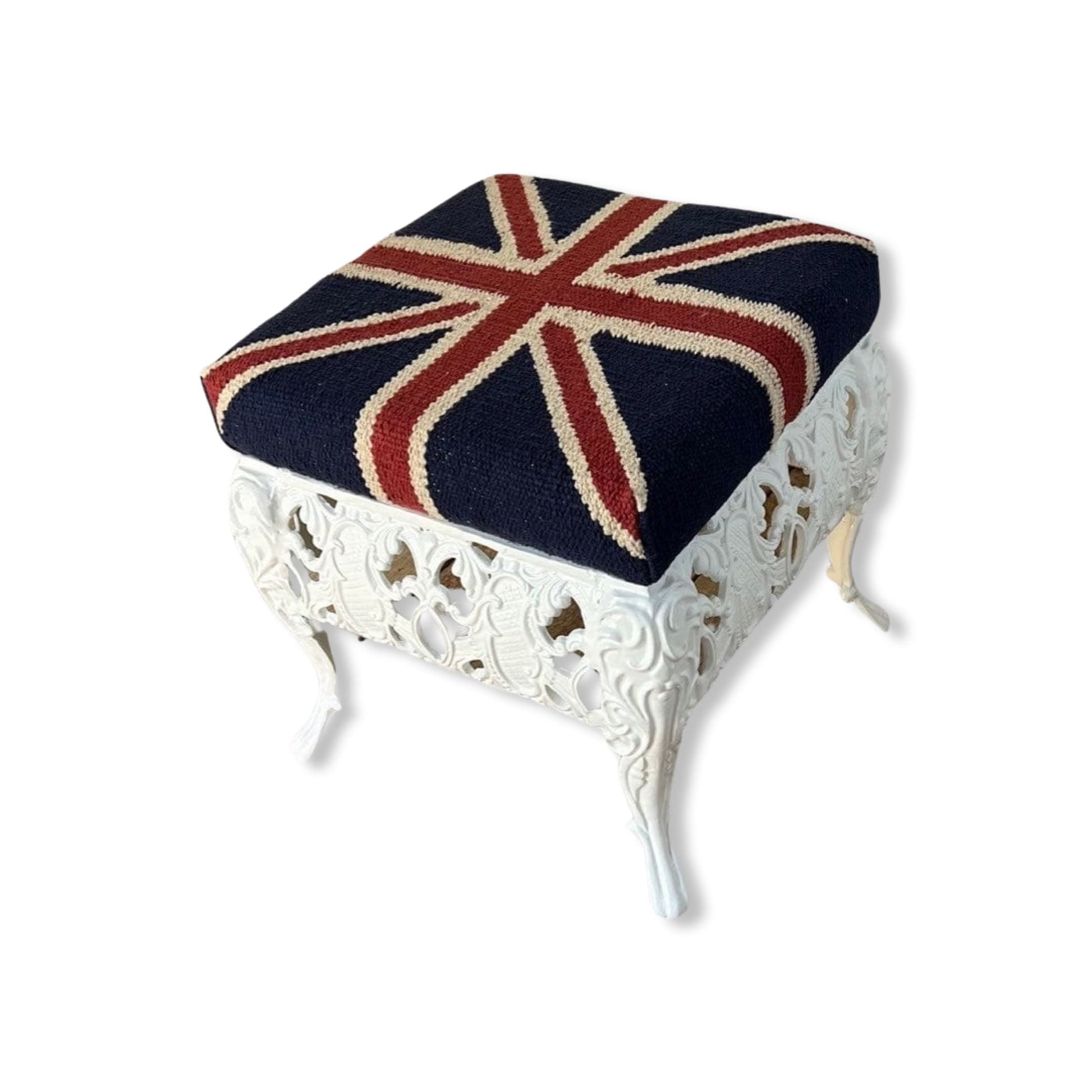 Maxlume ~ Union Jack Flag Bench | Great Britain | Pouf Solid Base | Vintage Style | Floor Standing | Man Cave Stool